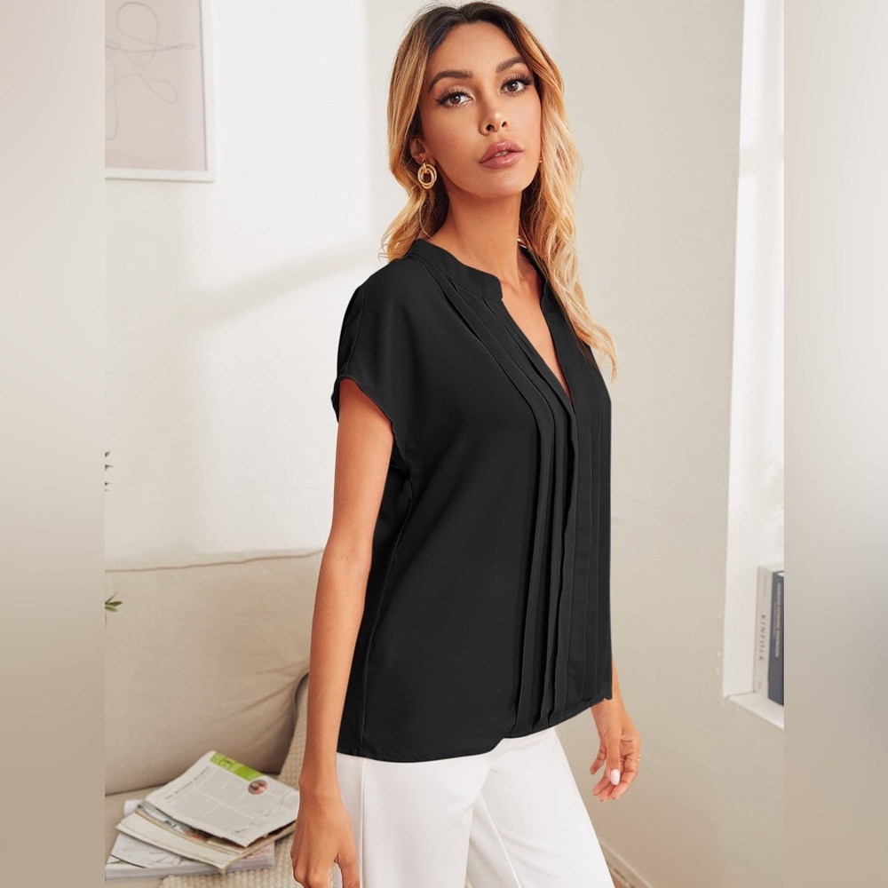 VINCE Silk Tunic Top V Neck Solid Black Small